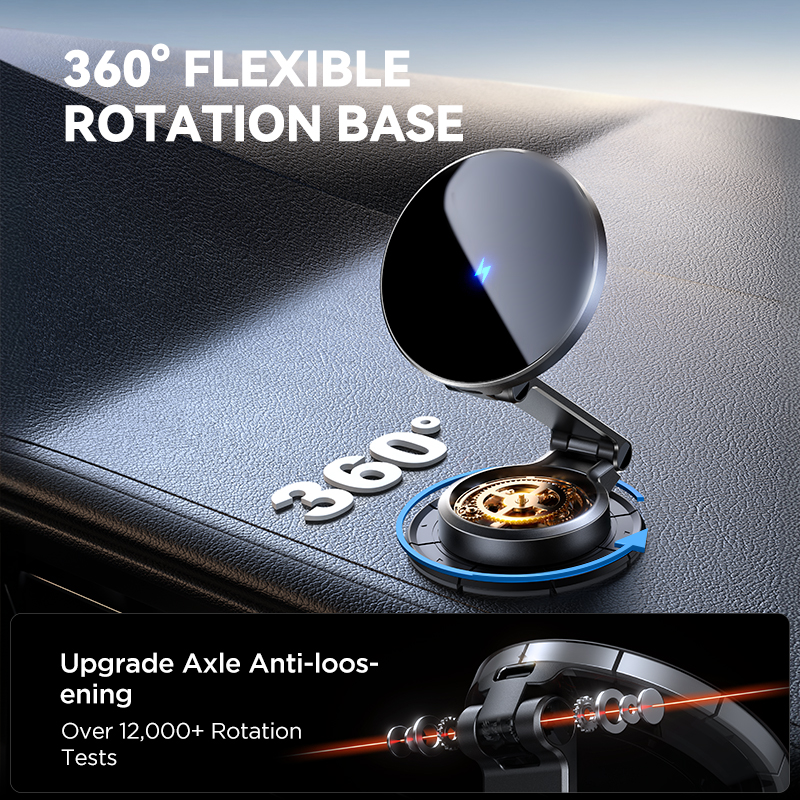 15W Wireless Charging Car Mount, Magnetic N55, 360° Rotation, Foldable Phone Holder Fast Charger