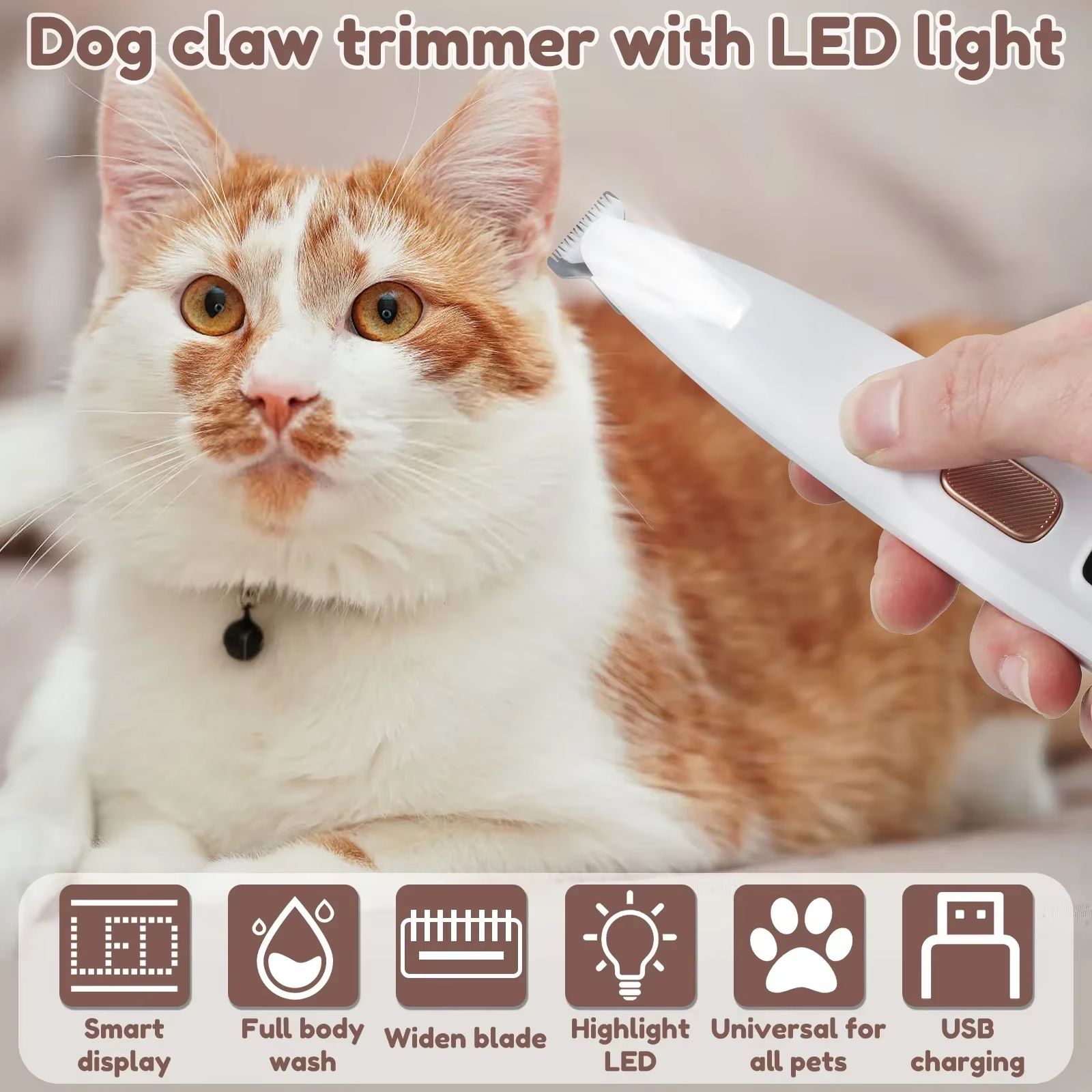 PetPro 18 mm LED Waterproof Paw Trimmer – Dog & Cat Grooming Clipper