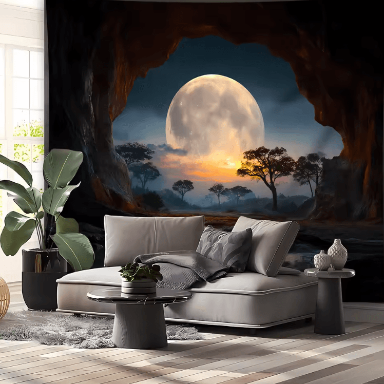 Tranquil Moon Forest Tapestry Aesthetic Wall Hanging for Bedroom & Living Room