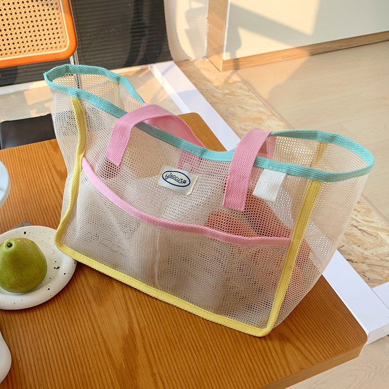 Clear Mesh Beach Tote Bag Large Capacity Pool and Shower Carryall