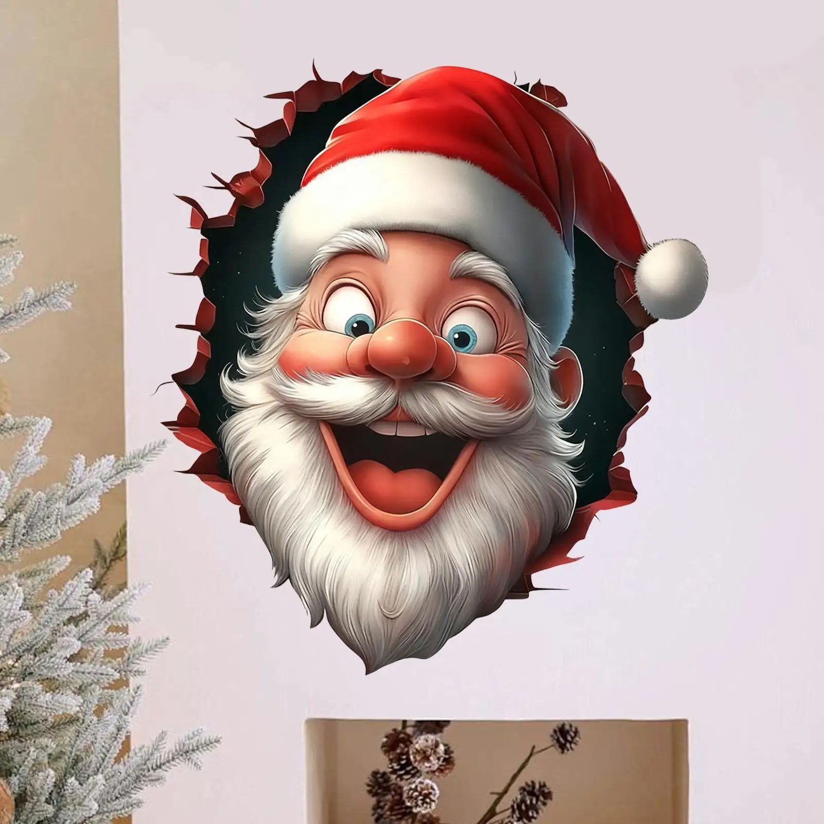 3D Wall Breaking Santa Claus Christmas Sticker