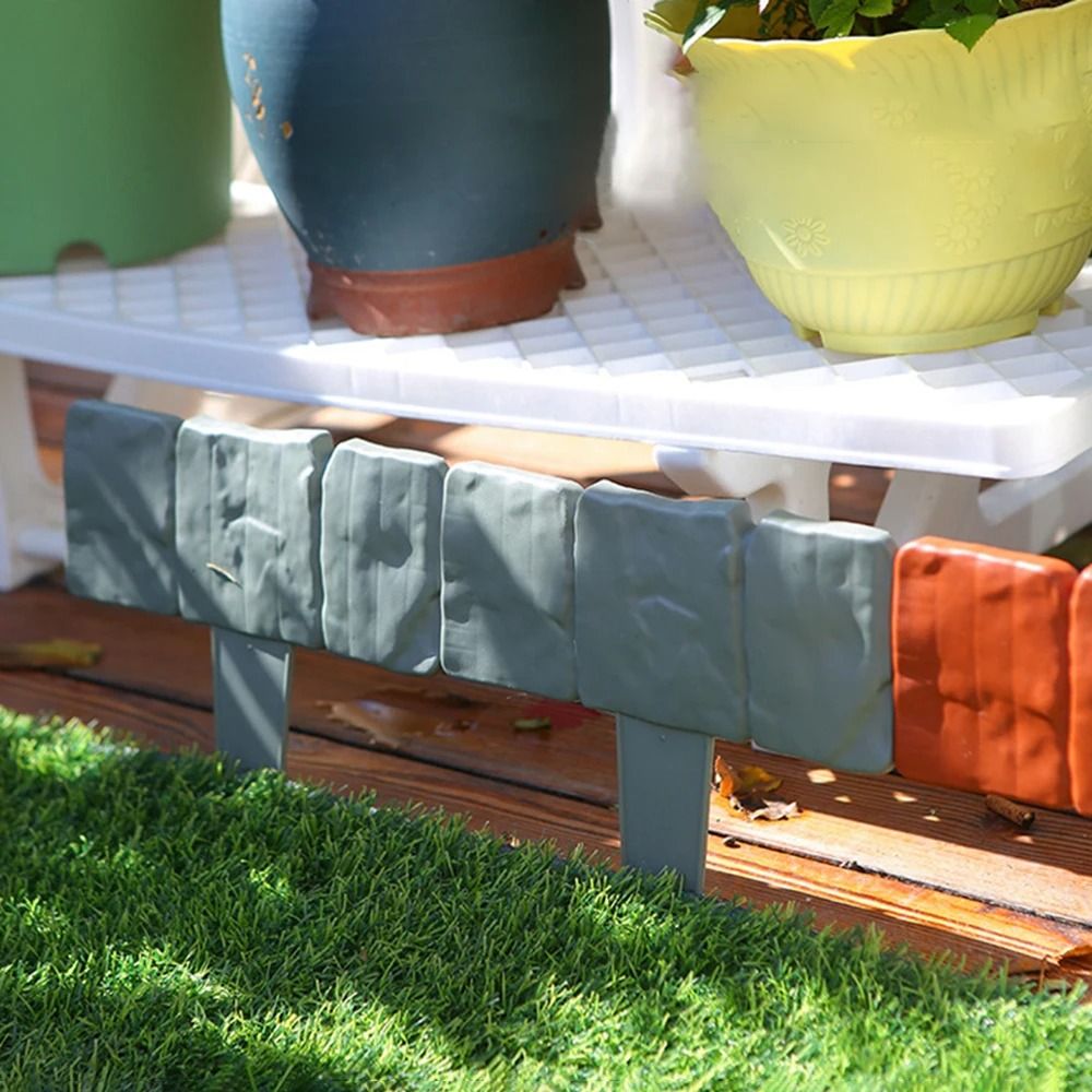 10 Pack Garden Fence Border Imitation Stone Edging Stakes Decorative Lawn and Yard Plant Support