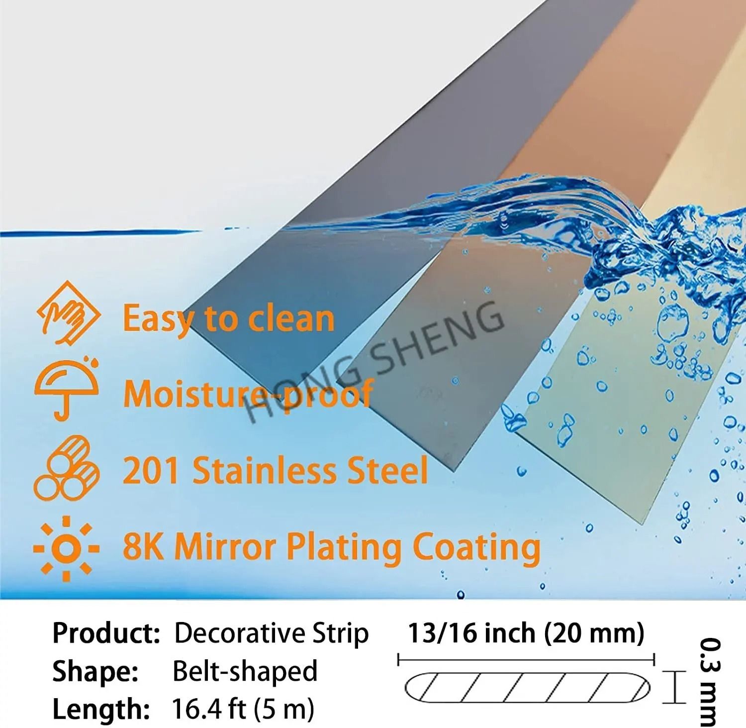 Mirror Finish Wall Edge Trim Strip Stainless Steel Decorative Line