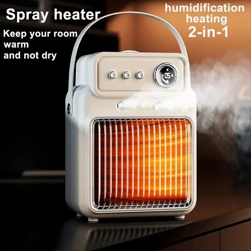 Electric Desktop Heater with Humidifier – 2-in-1 Intelligent Warm Air Heater with 3-Speed Adjustment for Home & Office