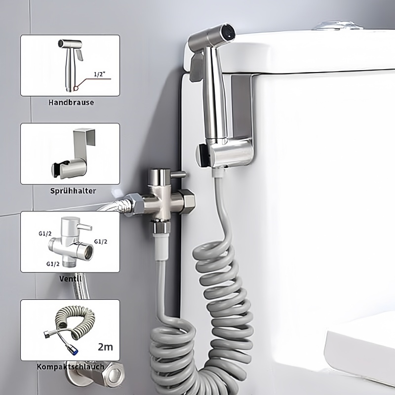 Stainless Steel Handheld Bidet Toilet Sprayer Kit with Way Valve for Personal Hygiene Pet Bathing