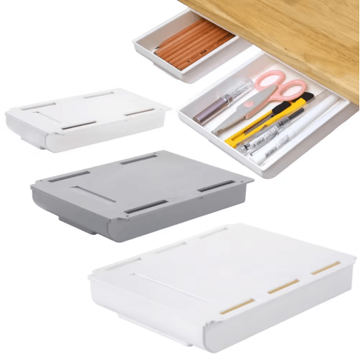 Hidden Self Adhesive Storage Holder – Under Desk Plastic Organizer for Home & Office
