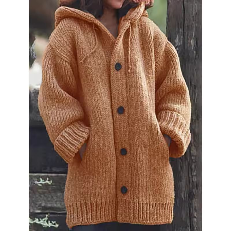 Warm Luxe Womens Chunky Knit Button-Down Cardigan Coat with Pockets