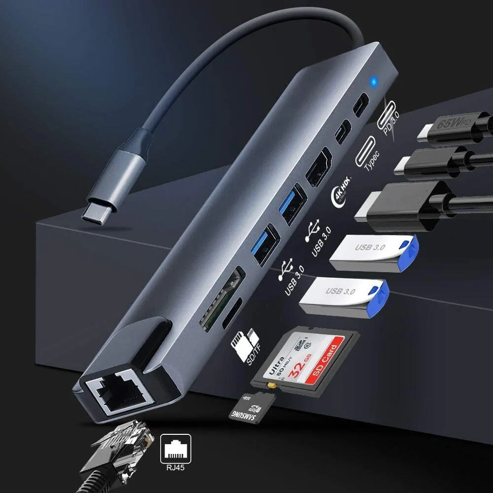 Laptop Adapter with USB Hub, HDMI, TF/SD Card, PD Charge Dock Station & Type-C Splitter