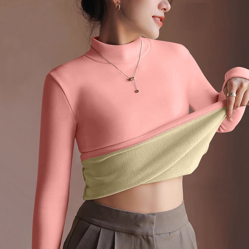 Thickened Velvet Lining Women's Sweater Autumn Winter Thermal Long-sleeved Bottoming Shirt