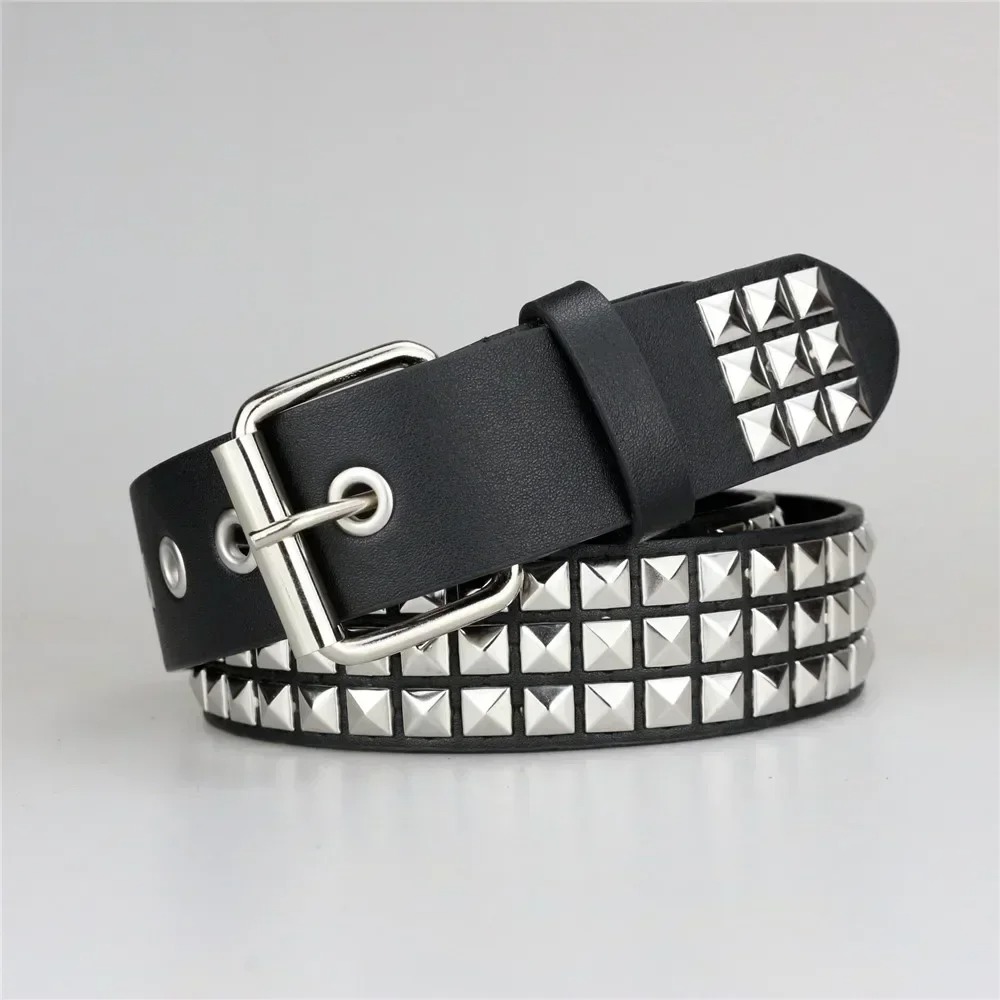 Studded Belt with Metal Pyramid Rivets for Men Women