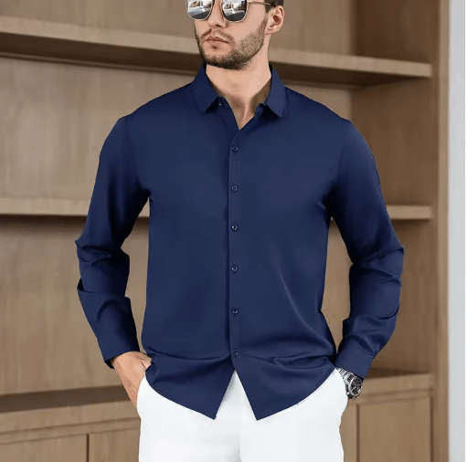 Mens Wrinkle-Free Long Sleeve Shirt – Business Casual Solid Color Office Essential