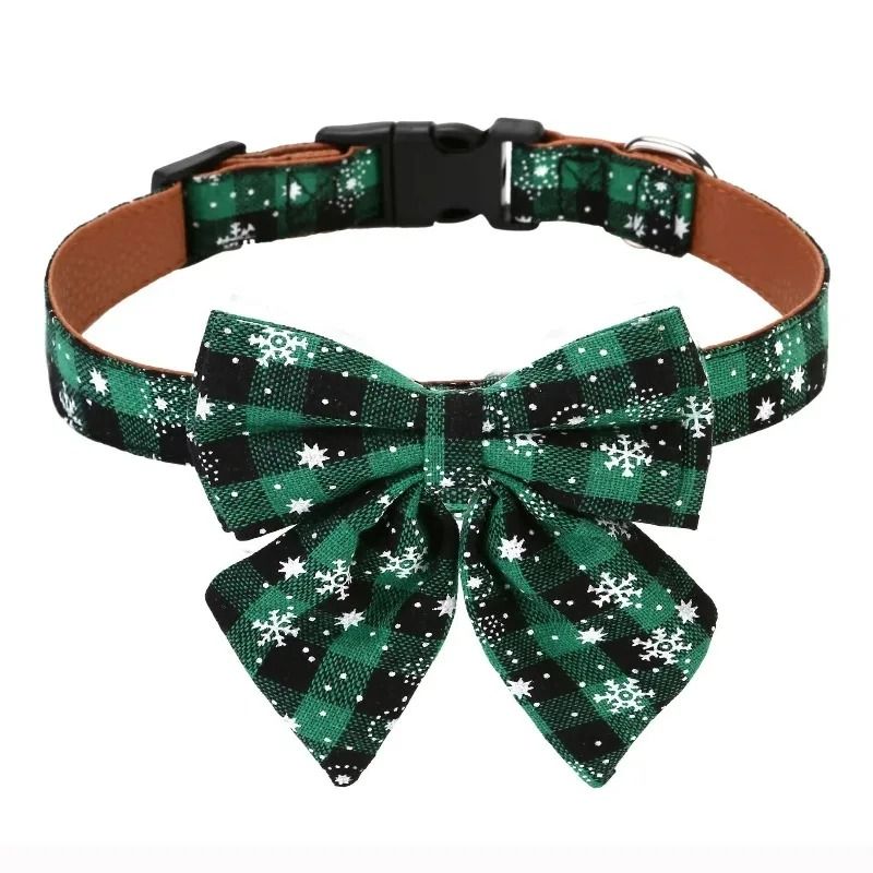 Christmas Dog Collar with Classic Plaid Bow Tie