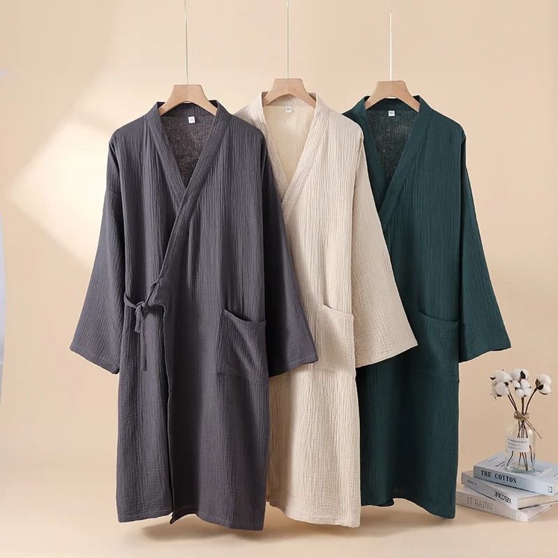 Thin Cotton Yarn Kimono Robes – Professional Couple's Bathrobe & Breathable Tied Cardigan Sleepwear