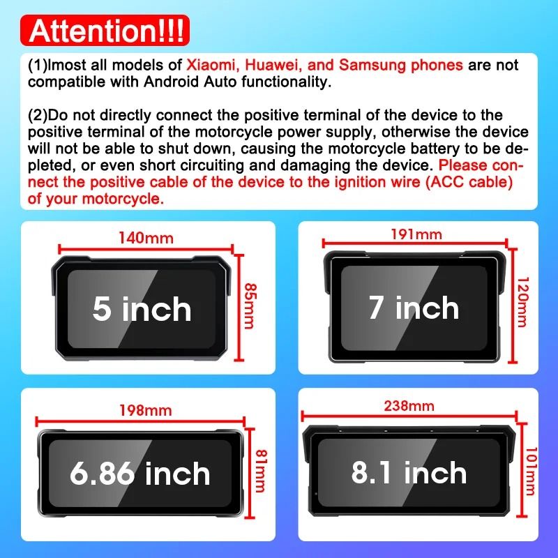 Motorcycle Display Screen With CarPlay, Android Auto & Bluetooth Waterproof Navigation Monitor