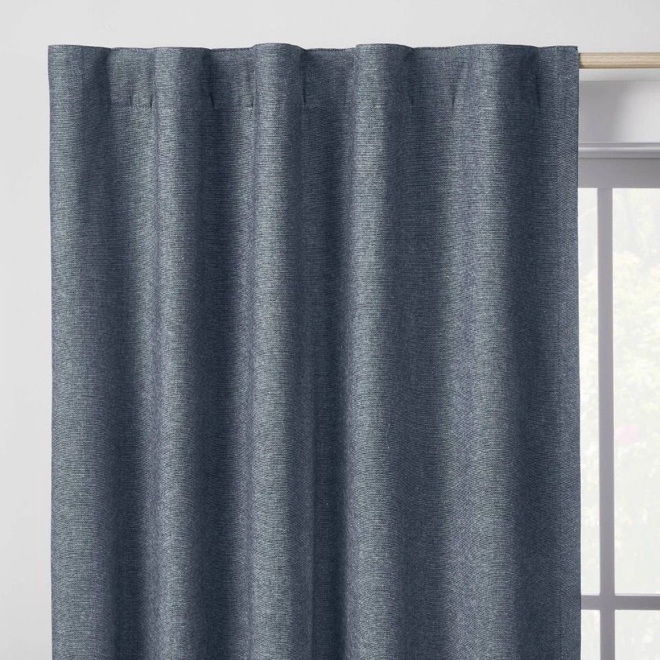 Blackout Chambray Cotton Kids' Curtain Panel, Navy, Noise Reduction, UV Protection - Pillowfort