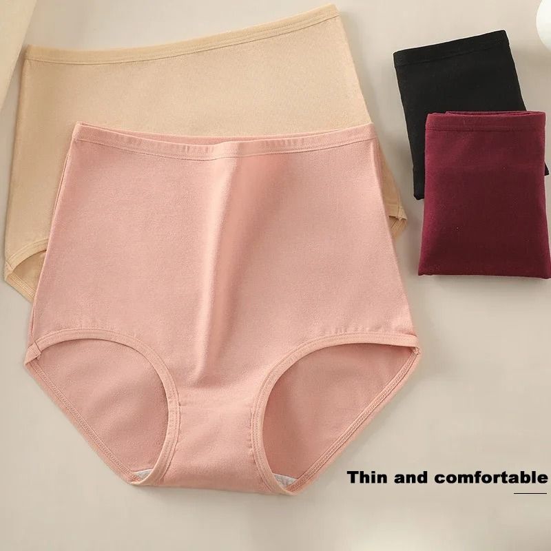 Womens Plus Size Cotton High Waist Briefs Breathable Comfort Underwear Three Piece Set