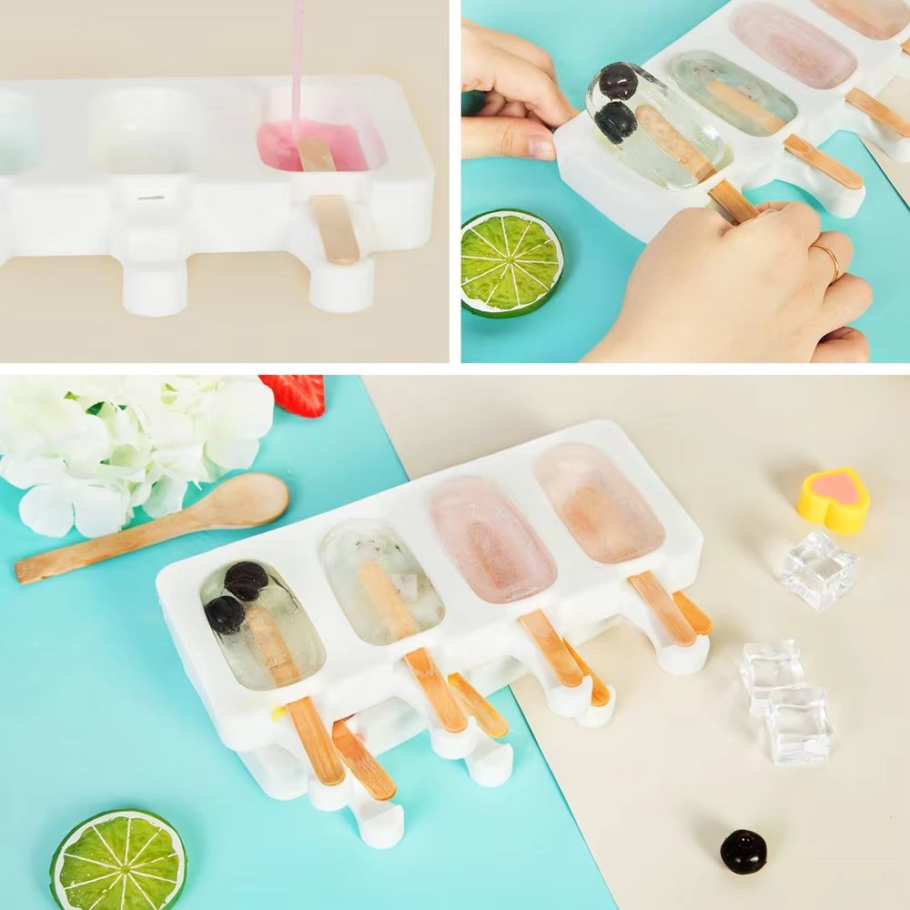 PopCraft Silicone Popsicle Mold Set with 50 Wooden Sticks – 3 Piece DIY Molds for Ice Cream & Cake Pops