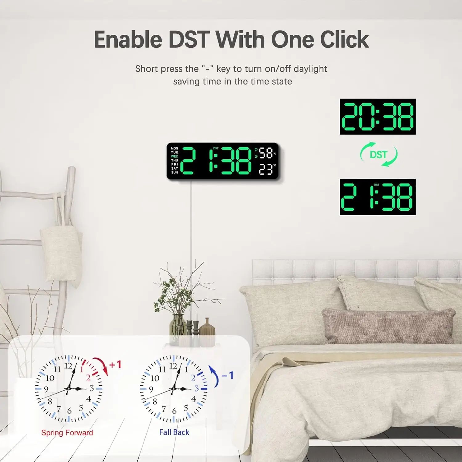 10-Inch Smart LED Wall Clock with Thermometer & Calendar – USB Digital Desk & Wall Clock with Dual Alarm