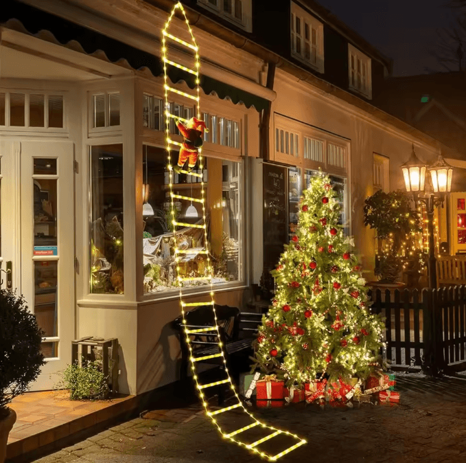3M Climbing Santa Ladder Decoration with LED Lights for Festive Displays