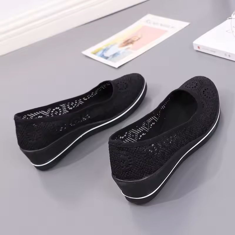 White Lace Hollow Breathable Summer Sneakers with Mid Wedge Heel for Women