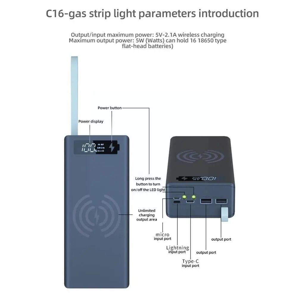 16-Slot 18650 Battery Holder Power Bank Case