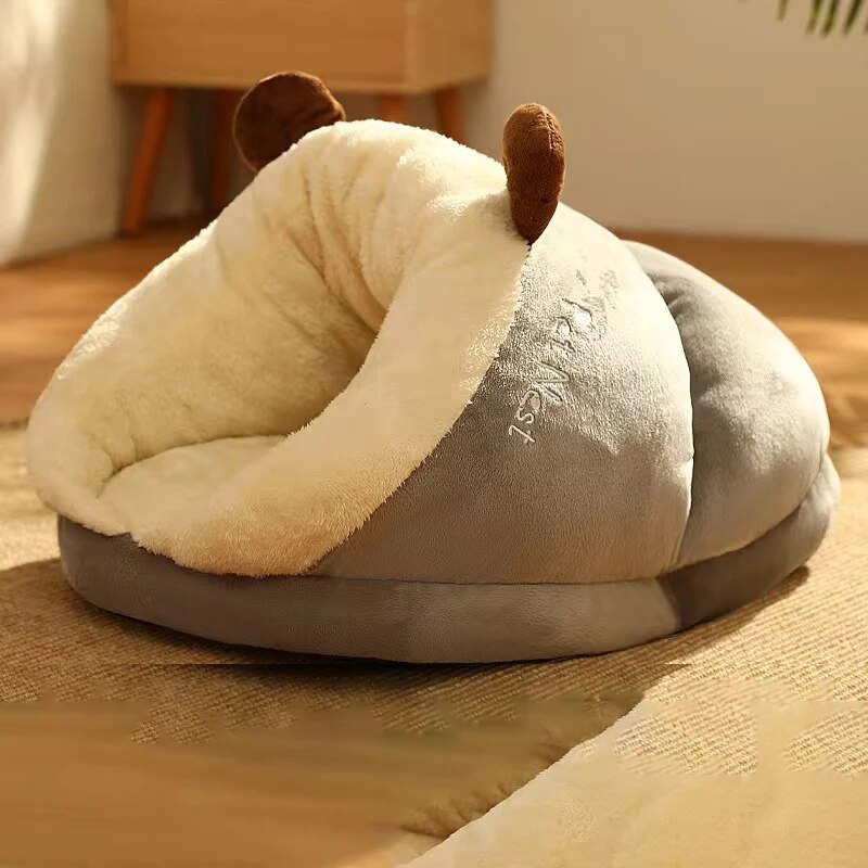 Cozy Small Dog Kennel Bed: Breathable & Cute, Slippers Shape, Cat Sleep Bag, Washable
