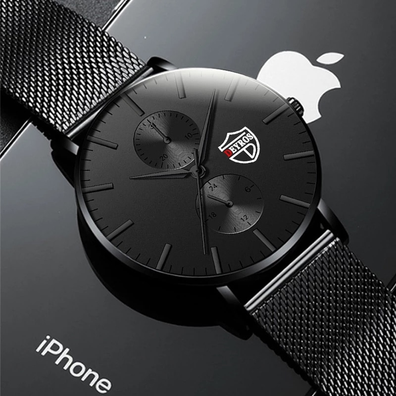 Men Business Casual Quartz Wrist Watch, Luxury Black Stainless Steel Mesh Belt, Ultra Thin Design