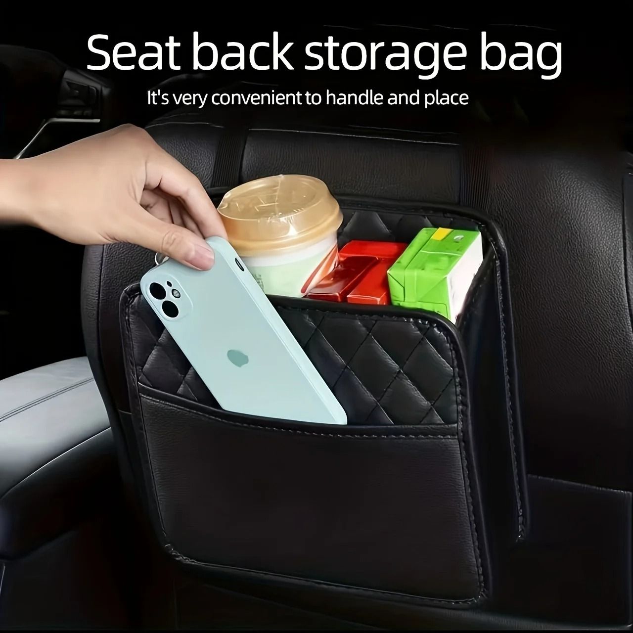 Premium Synthetic PU Leather Car Seat Storage Bag