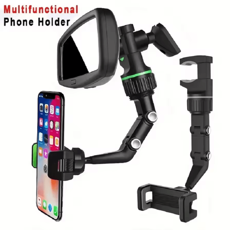 Rearview Mirror Phone Holder – 360 Degree Rotatable Retractable Car Phone Mount for Universal Smartphones