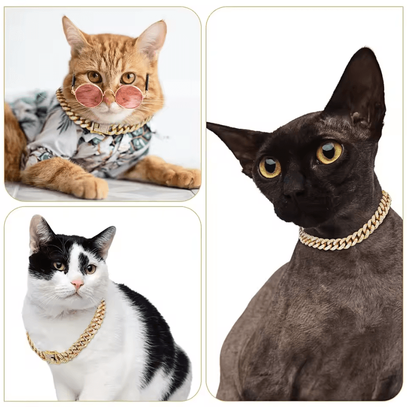 Dog Cuban Chain Collar – Stylish Metal Pet Collar with Diamond Design and Secure Buckle