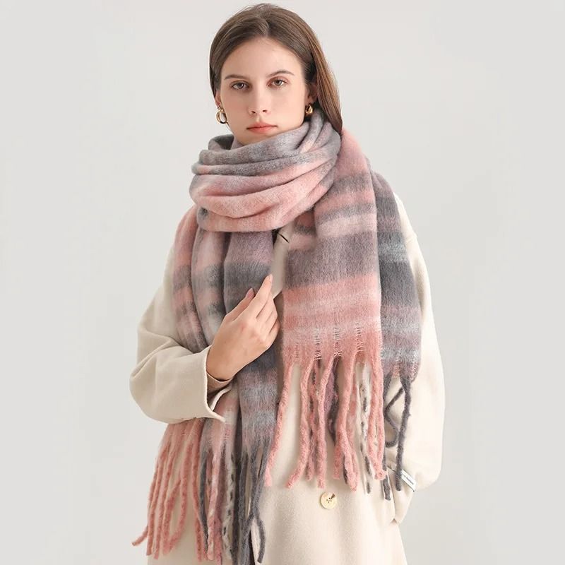 Korean Winter Imitation Cashmere Scarf | Premium Thick Warm Shawl & Tassel Blanket System