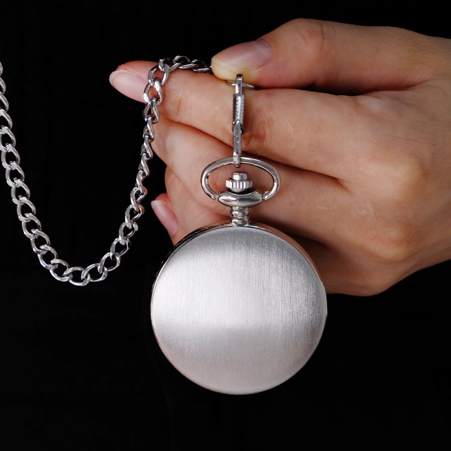 Luxury Silver Pocket Watch with Chain Roman Numerals