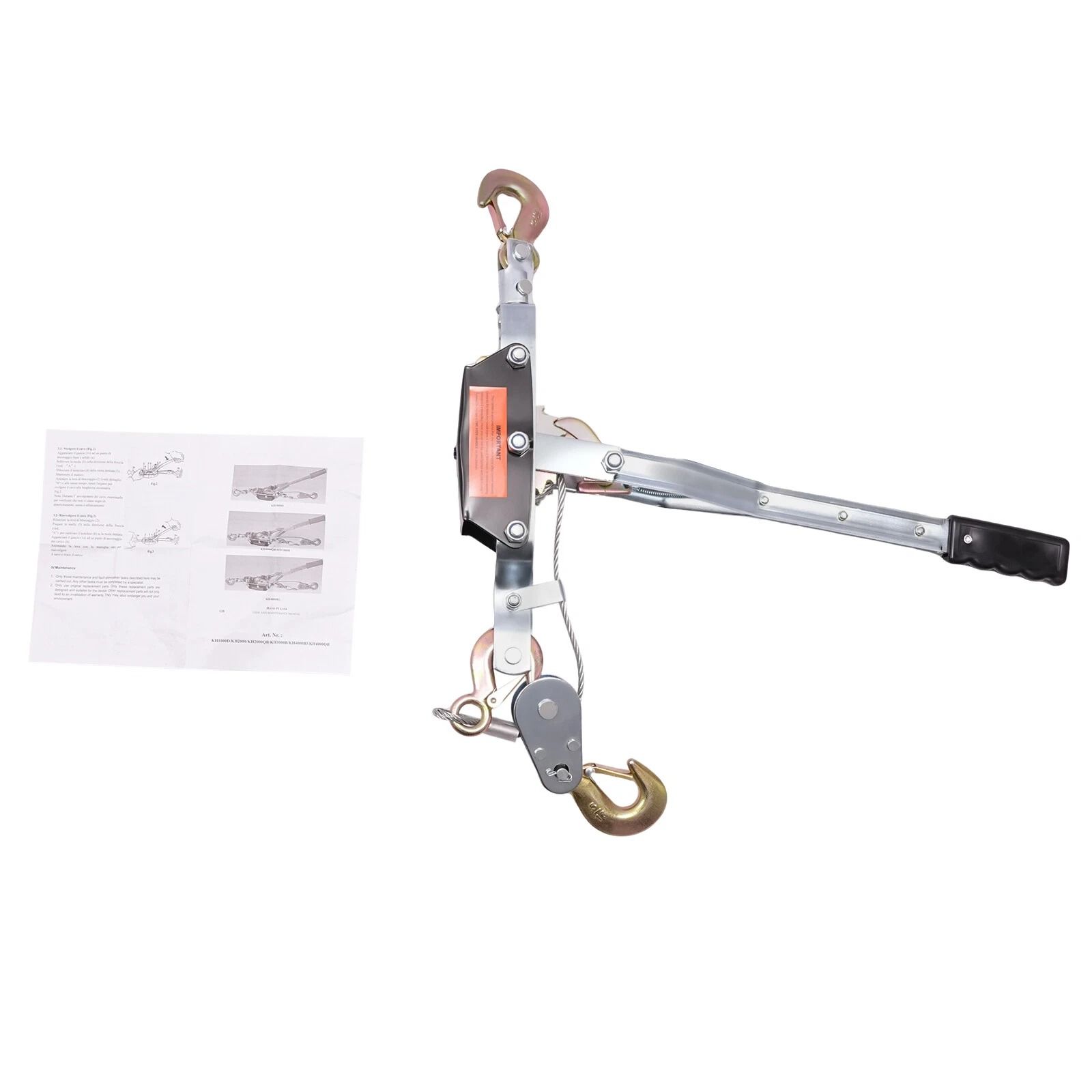 Heavy Duty Hand Puller Hoist, 5 Ton Cable Winch with 3 Hooks