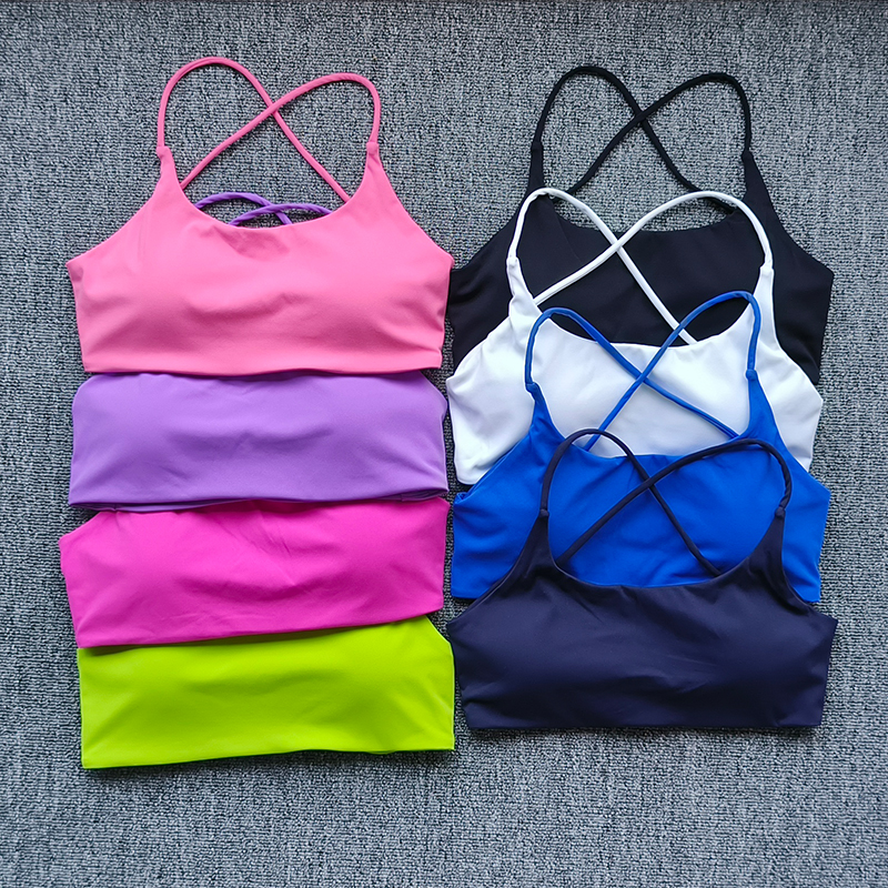 Solid Color Support Women Fitness Bra, Yoga Vest Gym Sport Top, Hollow Back Push with Chest Pad, Four Shoulder Straps