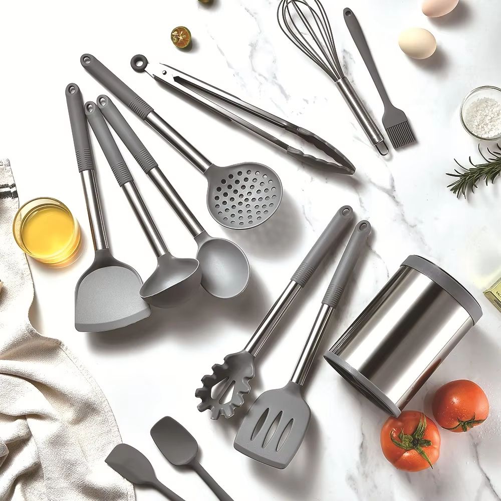 12-Piece 360° Rotating Base Silicone Kitchen Utensil Set Heat-Resistant Non-Toxic Cooking and Baking Tools
