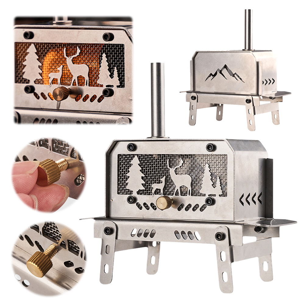Portable Mini Folding Charcoal Stove, Stainless Steel Outdoor Fire Pit Heater, Detachable Wood Burner for Camping