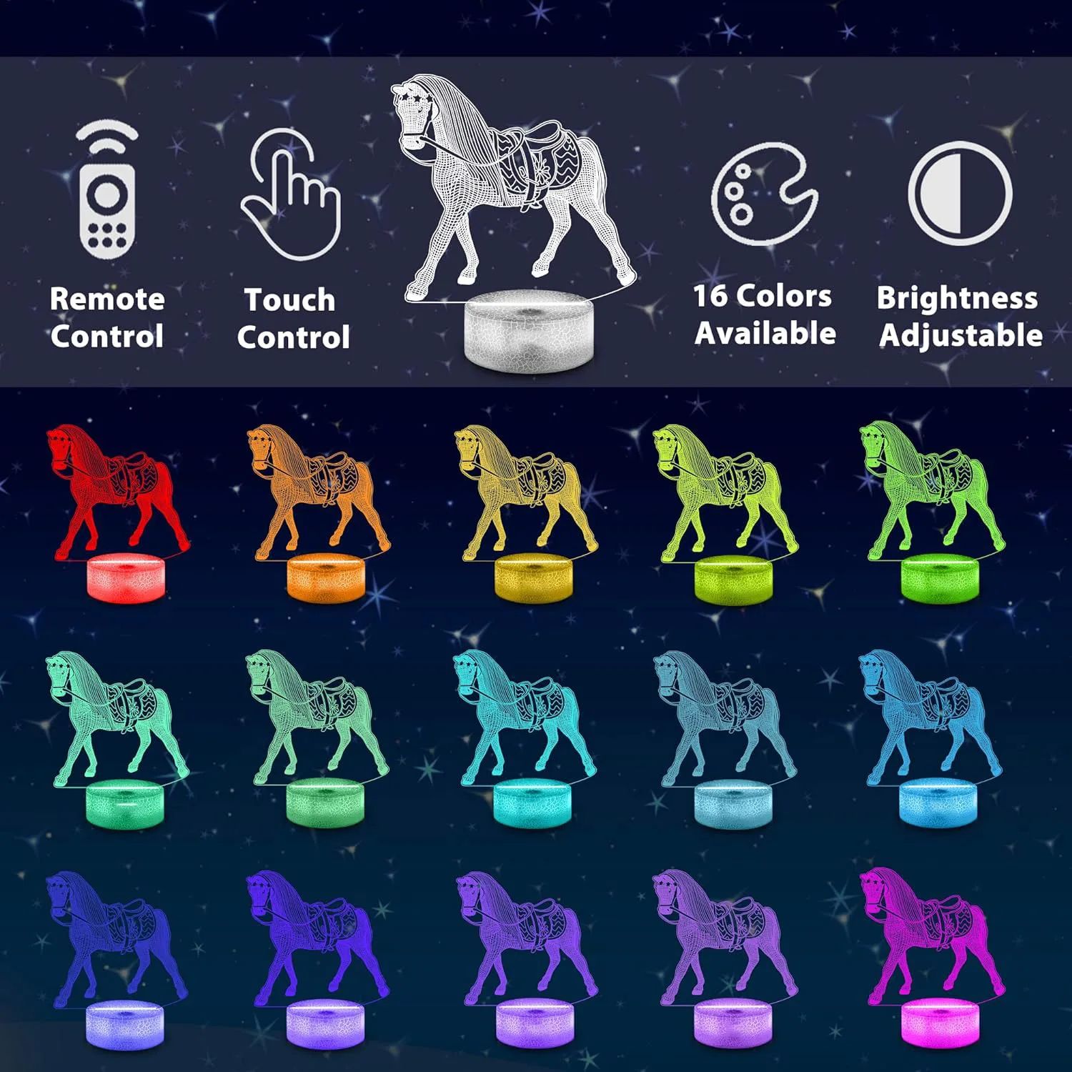 3D Horse Night Light Lamp for Kids & Home Decor – Zodiac Horse LED Bedside Lamp