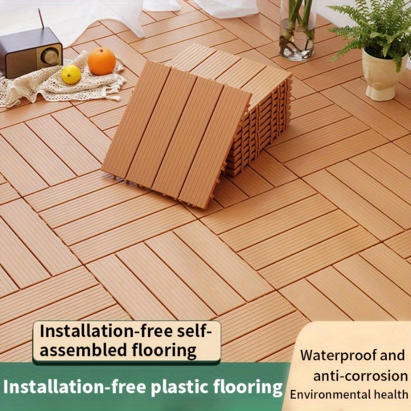 Durable Wood Plastic Flooring Kit for Outdoor Balcony, Splicing Waterproof Easy to Clean Flooring