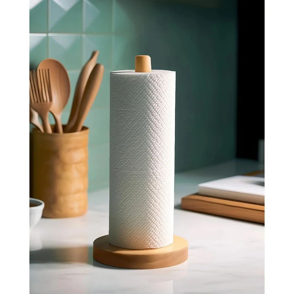 Bamboo Paper Towel Holder Countertop Stand