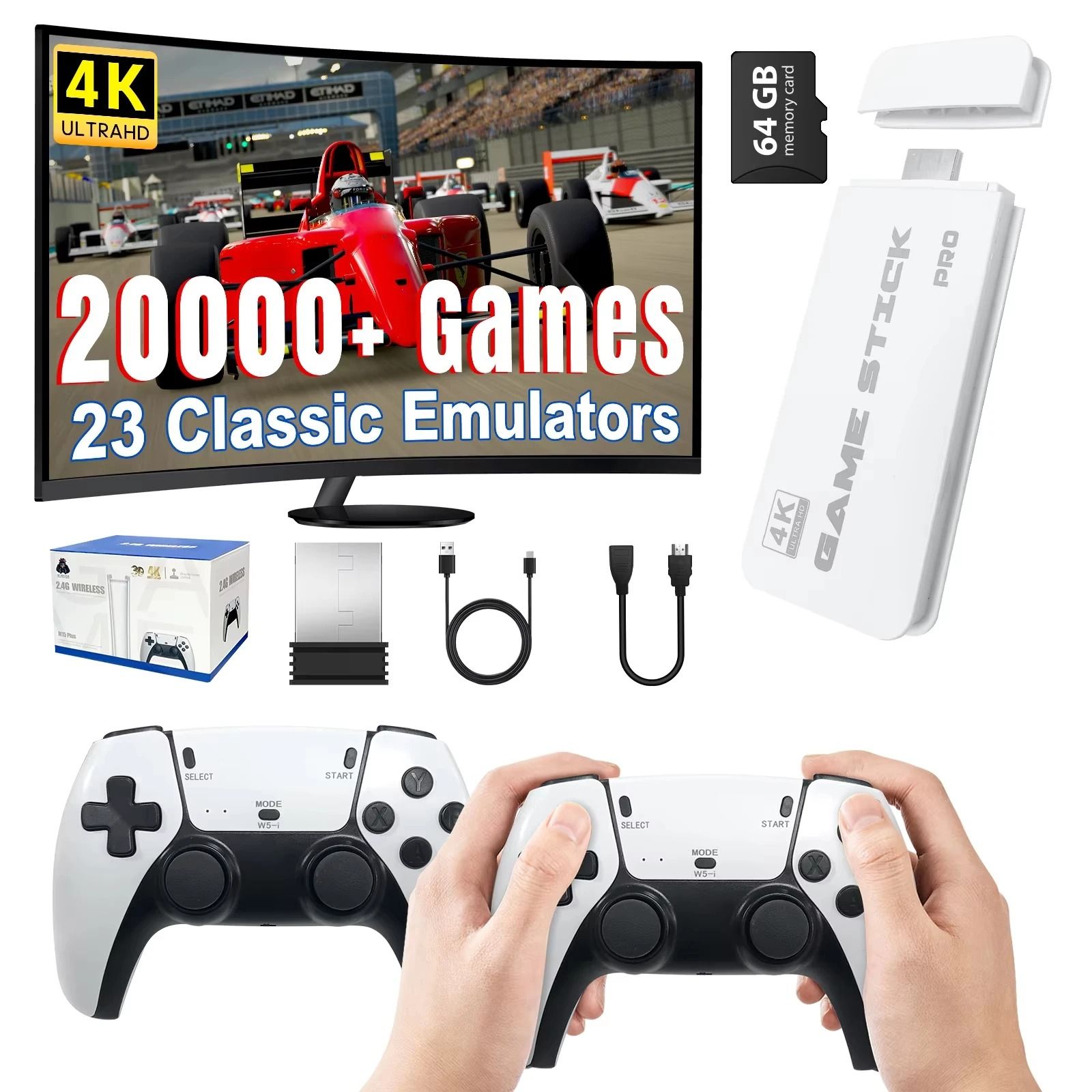 M15 4K Ultra HD TV Game Stick – Video Game Console with 20,000+ Retro Games – Dual Wireless Controllers