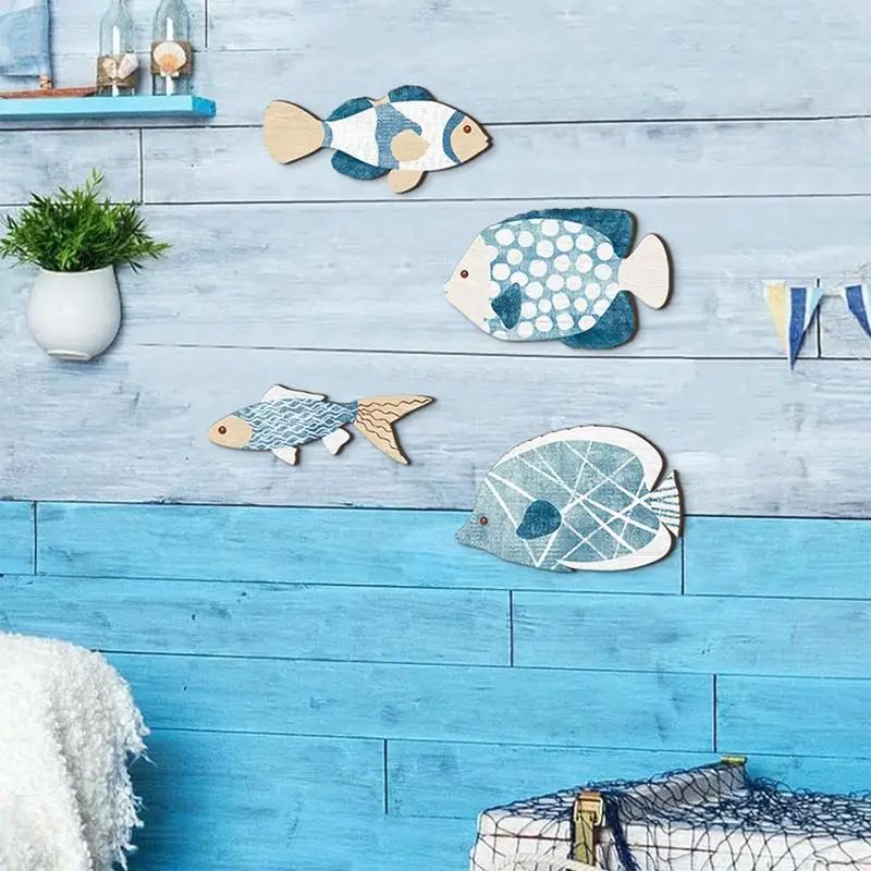 Coastal Wooden Fish Wall Decor Nautical Beach Style Wall Art Set