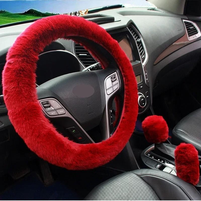Plush Super Thick Steering Wheel Handbrake And Gearshift Cover Set