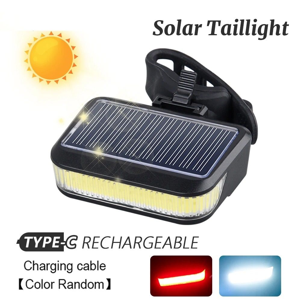 Solar Rechargeable Bicycle Taillight Rear Bike Safety Lamp