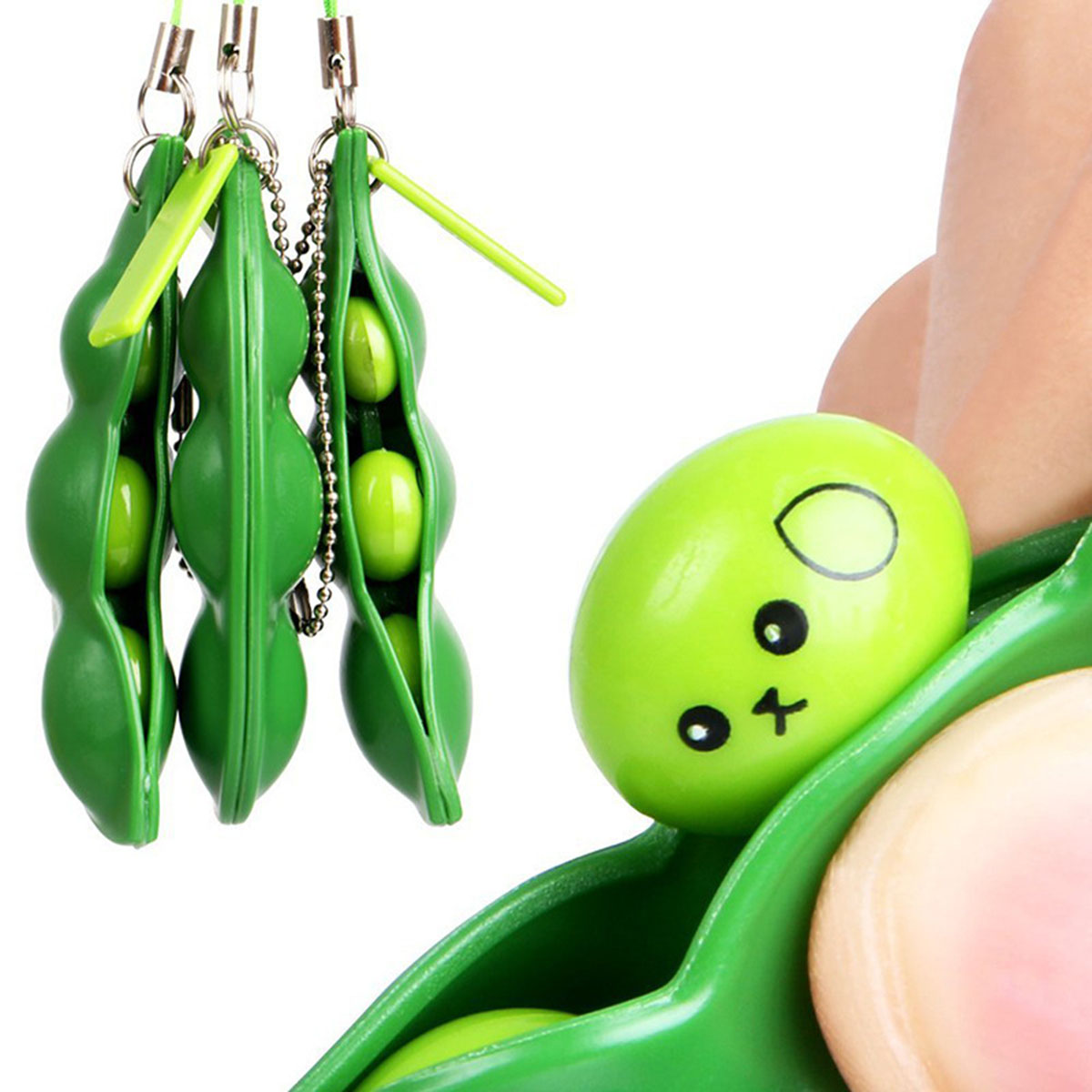 Decompression Fidget Toys Edamame Squishy Beans Squeeze Peas Keychain Cute Stress Relief Adult Toy
