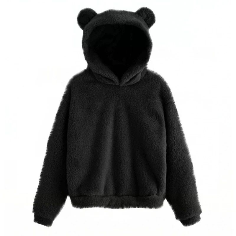 Womens Plush Rabbit Ear Hoodie with Long Sleeves