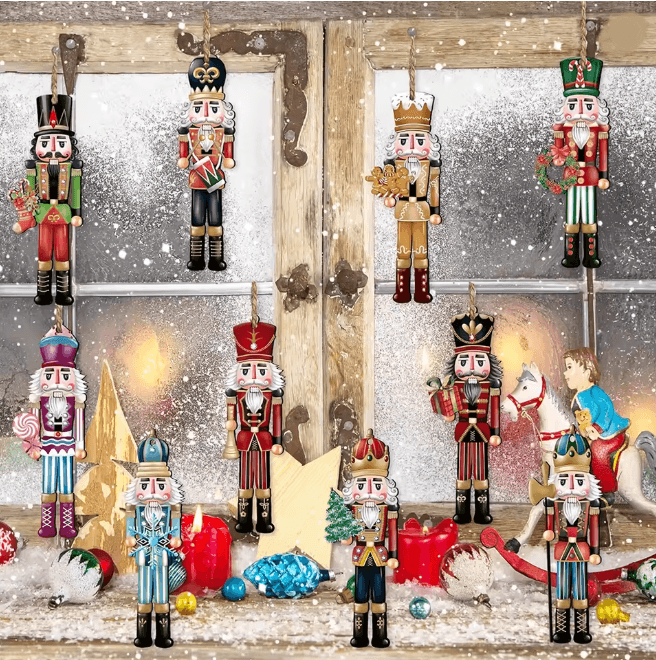 12 Piece Wooden Nutcracker Christmas Decoration Set Holiday Home Decor