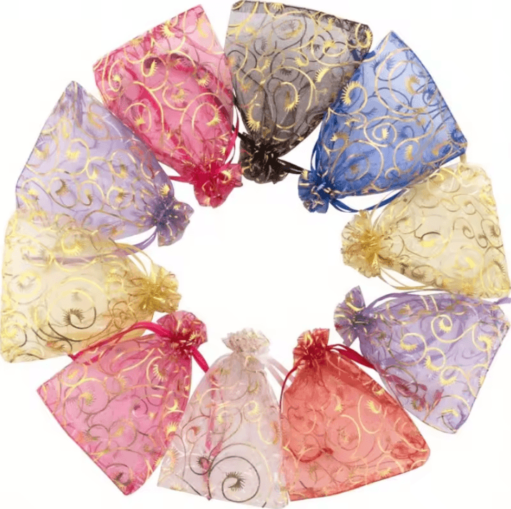 100Pcs Organza Gift Bags – Mixed Color Jewelry Packaging Bags, Party Favor Bags for Weddings, Christmas & Birthdays