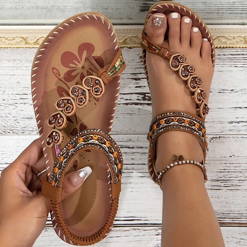 Women bohemia style low heel sandals breathable casual beach summer shoes