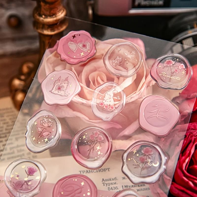 15 Piece Simulated Rose Wax Seal Sticker Set