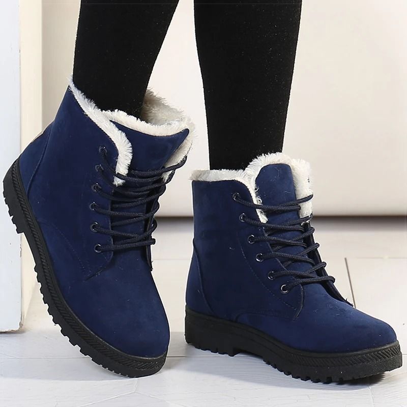 Women low heel fur lined ankle snow boots winter footwear